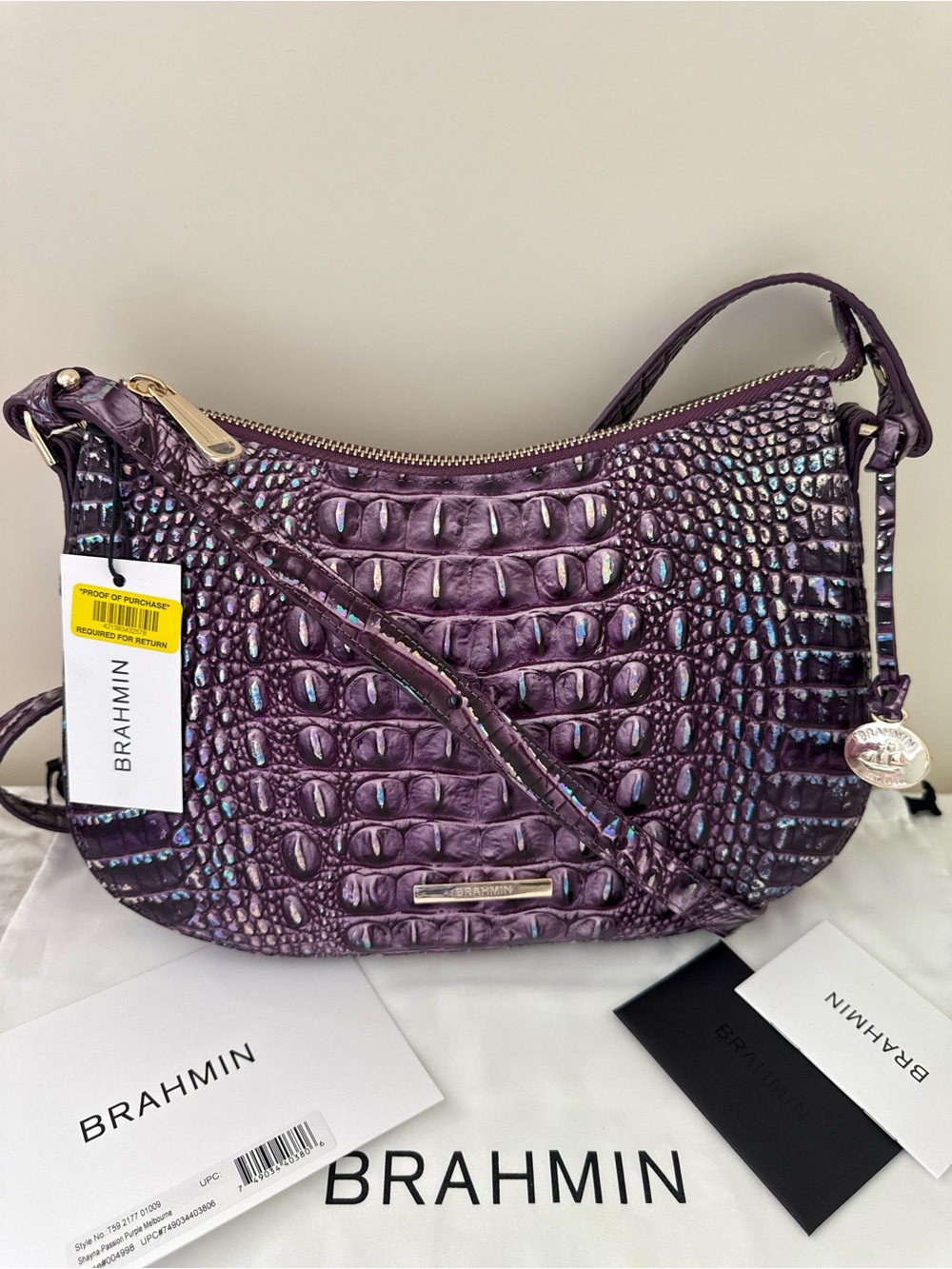 Brahmin Shayna Crossbody Bag in Passion Purple Melbourne Croc-Embossed Leather
